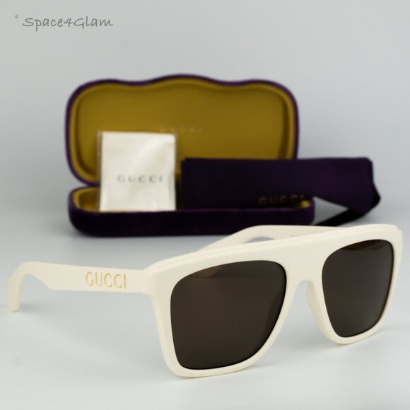 BRAND NEW Gucci GG1570S 003 Matte White Brown Unisex Pilot Sunglasses GG 1570S - Picture 3 of 7